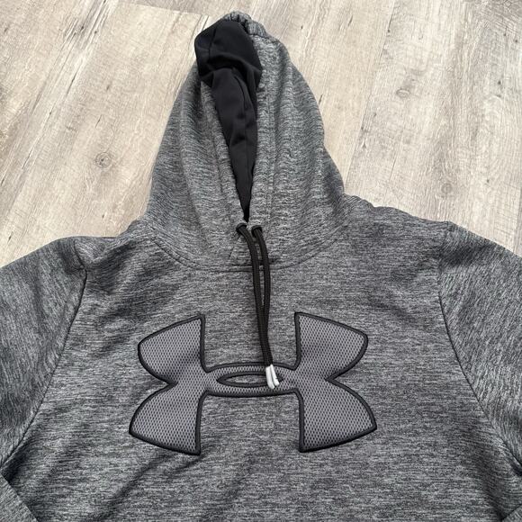 Under Armour Hoodie Mens Small Gray Cold Gear Big Logo Pullover Sweatshirt - Picture 1 of 7